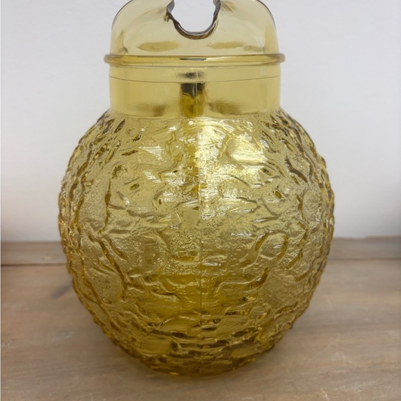Vintage Anchor Hocking Lido Milano Crinkle Amber Honey Amber Ball Glass Pitcher - Picture 4 of 6